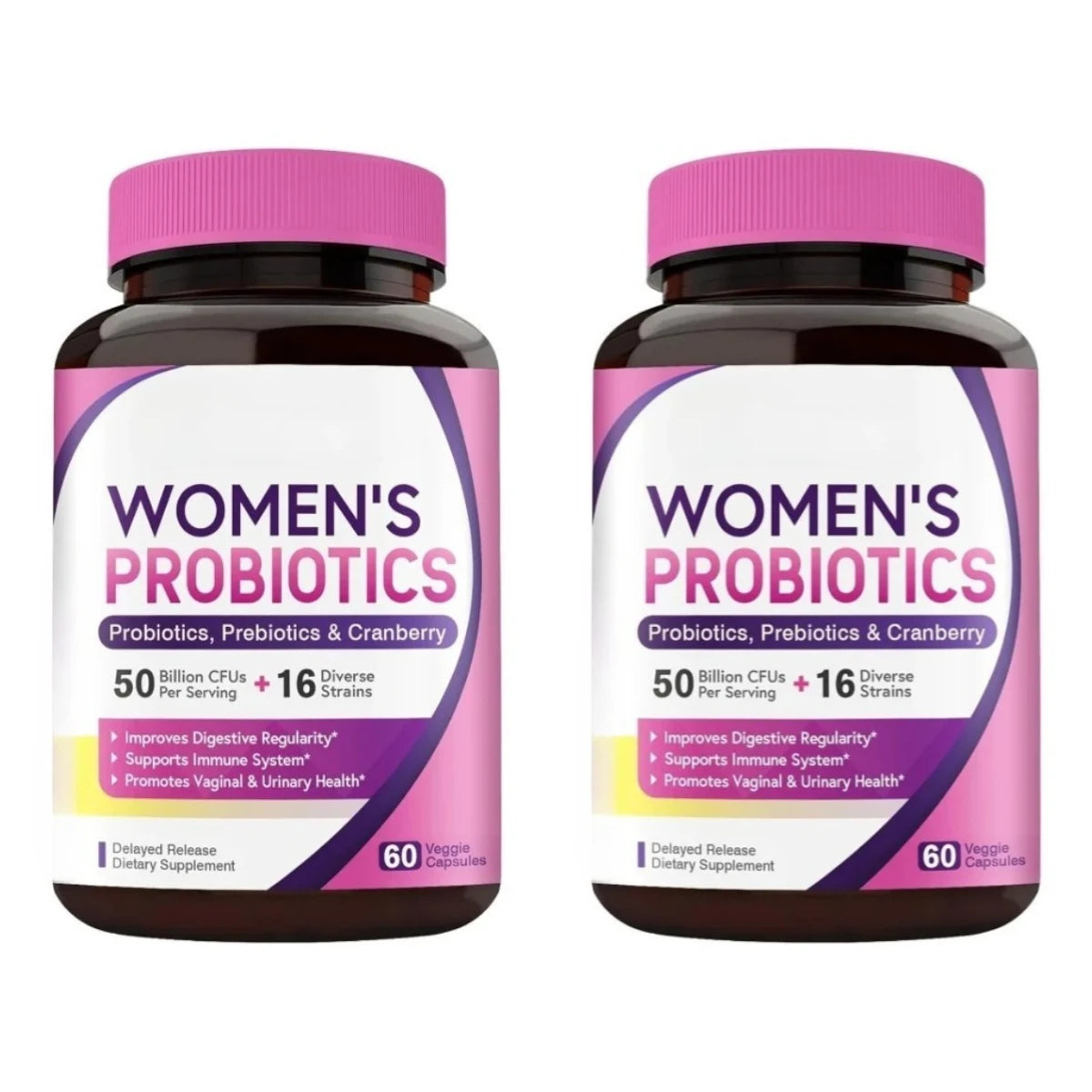 Women Probiotic 50 Billion CFU 16 Strains with Prebiotic Cranberry 60 Veggie Capsules Daily Digestive Wellness Support