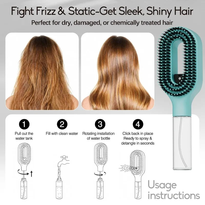 Anti-Static Detangling Water Spray Hair Brush