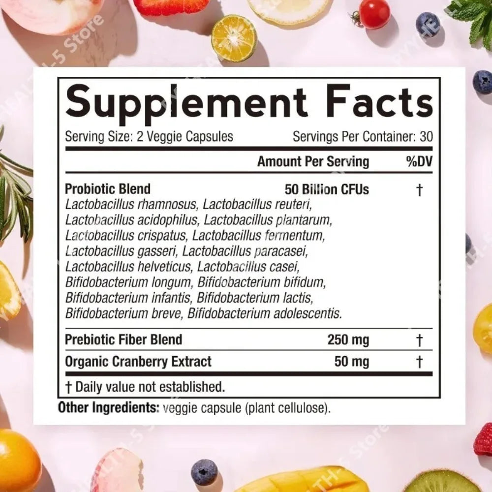 Women Probiotic 50 Billion CFU 16 Strains with Prebiotic Cranberry 60 Veggie Capsules Daily Digestive Wellness Support