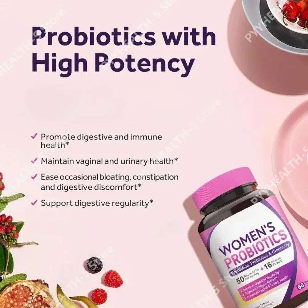Women Probiotic 50 Billion CFU 16 Strains with Prebiotic Cranberry 60 Veggie Capsules Daily Digestive Wellness Support