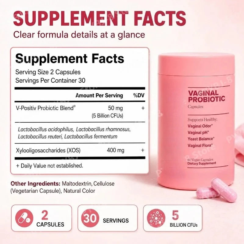 Women's Probiotic Capsules 60 Count Nutrition Supplement with Lactobacillus & Prebiotics Promote Gut Wellness and PH Balance