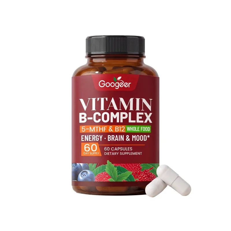 B Complex Vitamins Supplement with Biotin B12 Folate Blueberry Astragalus Herbal Blend for Daily Energy Wellness Support 60 Ct